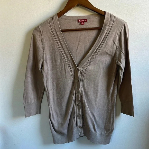 Merona 3/4 Sleeve Cardigan, Tan, Women’s Medium - Picture 1 of 6